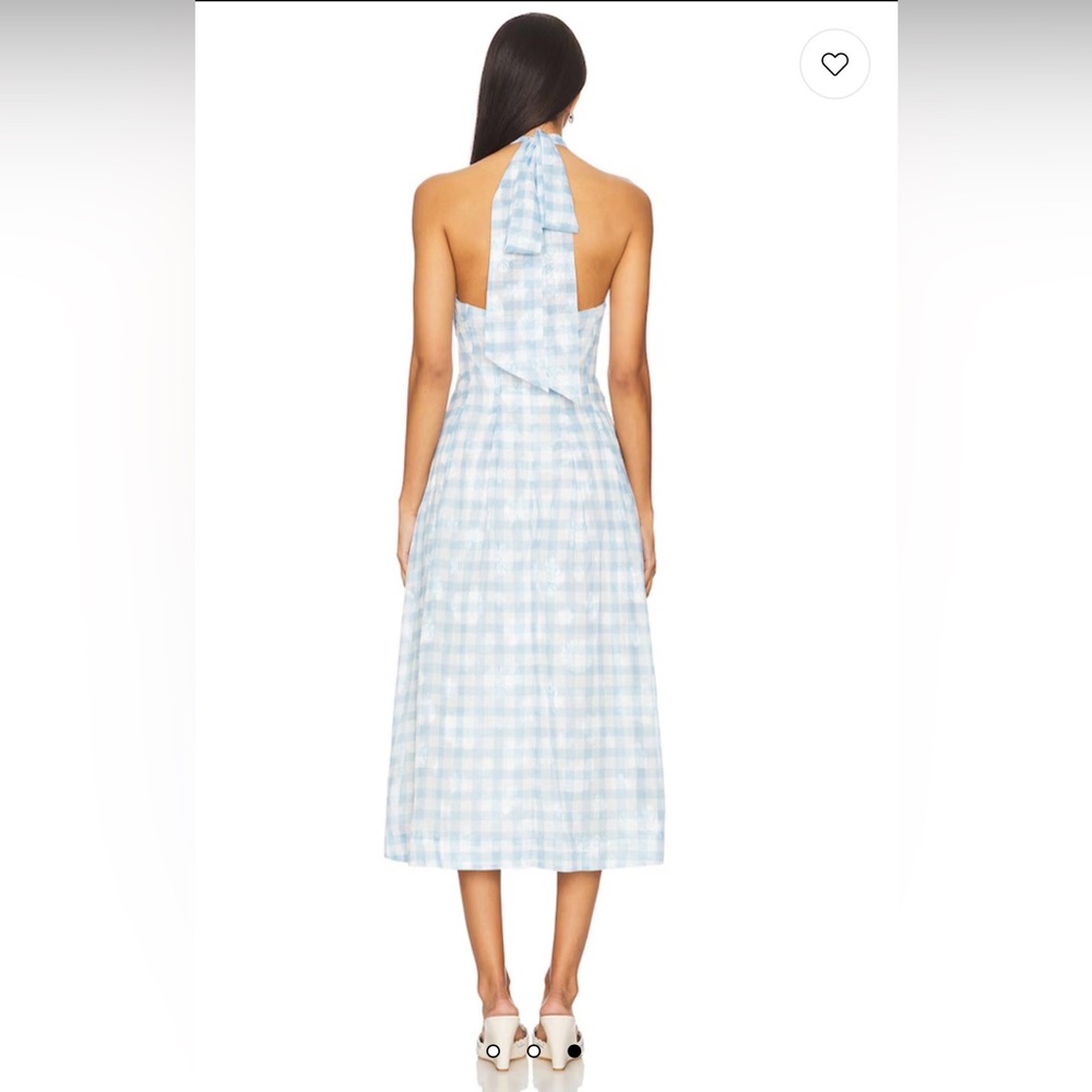 NWT For Love and Lemons Claudette Gingham Midi Dress in Light Blue + White - Picture 3 of 15